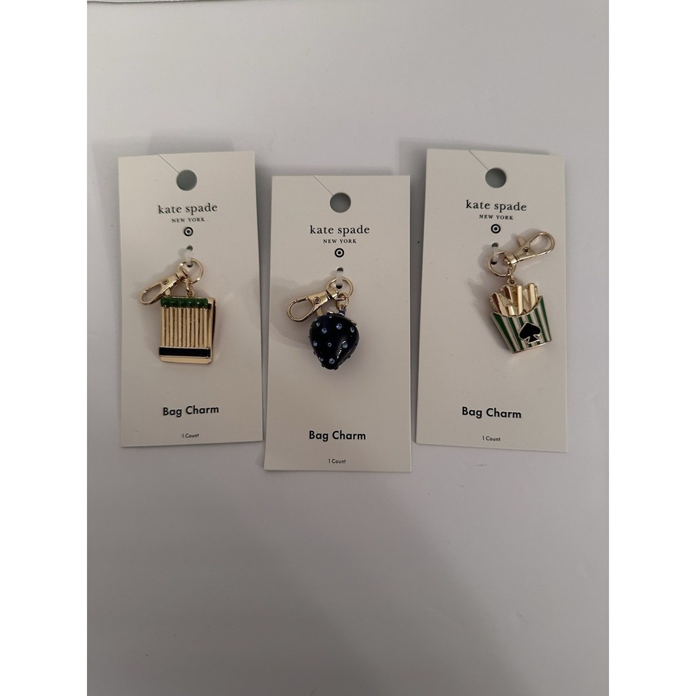 3 New KATE SPADE NYxTARGET BLUE Fries Matchbook Strawberry BAG CHARM KEYCHAINS